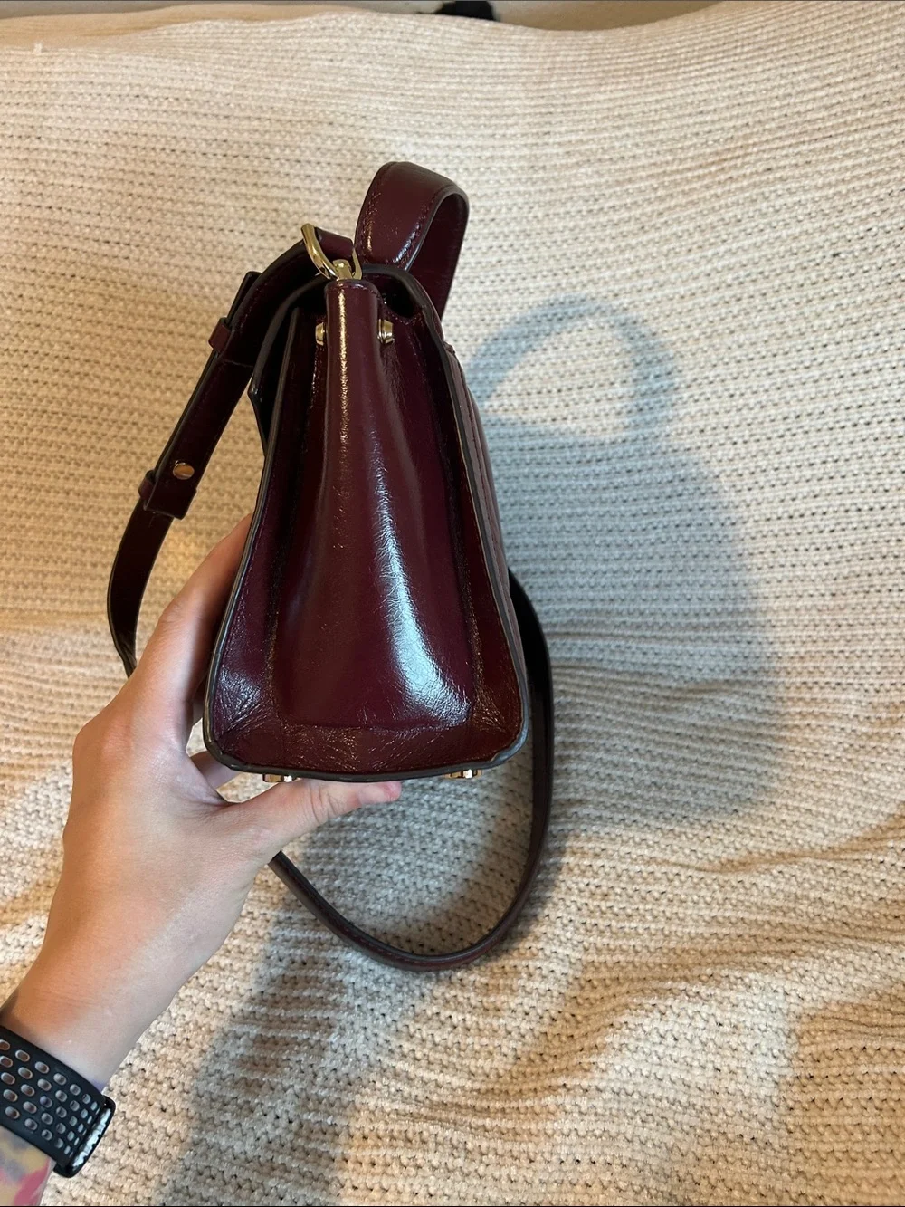 Michael Kors Quilted Patent Satchel in Deep Burgundy